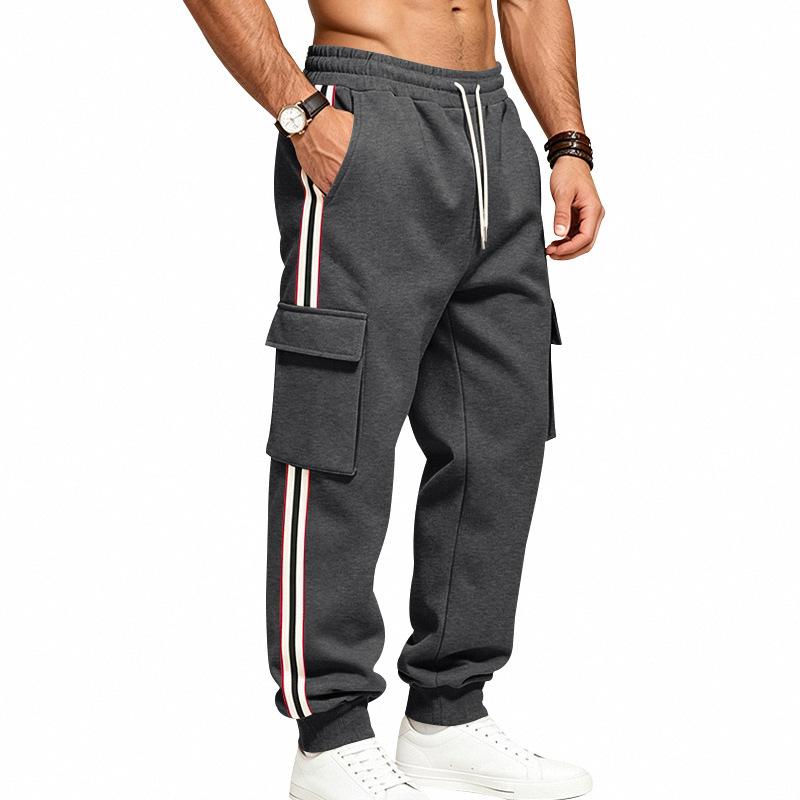 Herren Winter Schwere Fleece-gefütterte, Warme Sport-Arbeitskleidungs-Stil Farbblock-Webbing Locker Geschnittene Lässige Jogginghose