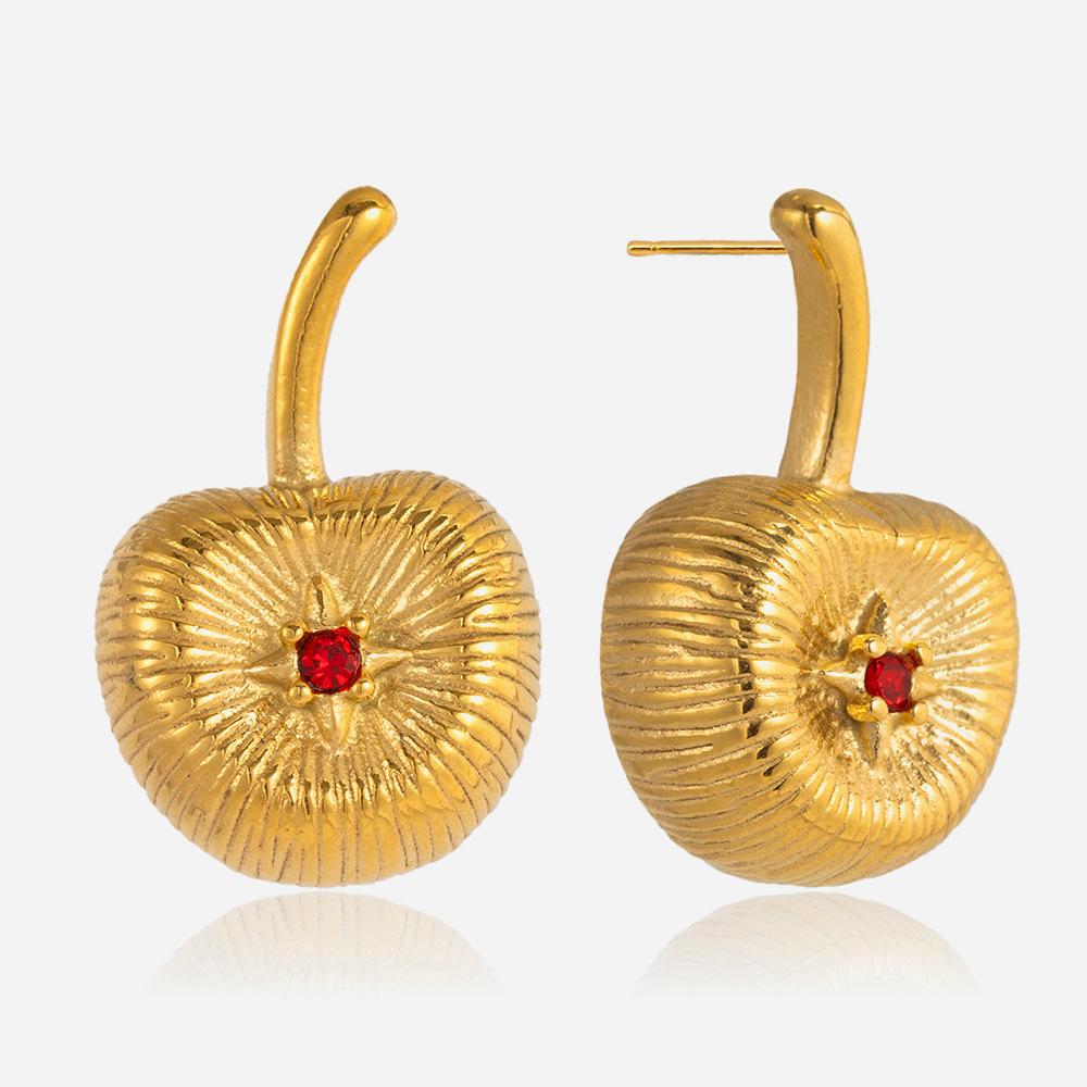 Light luxury sweet style red cherry stud earrings jewelry