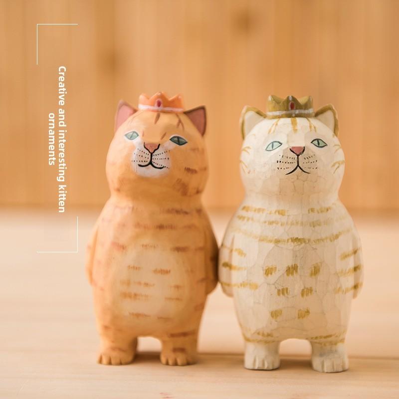 Wooden Cat Figurine Decor Handmade Gift For Cat Lovers Home Office Display