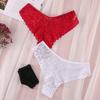 Low-rise Cotton Crotch Seamless Solid Color Women Panties Sexy See-Through Hollow Lace Briefs