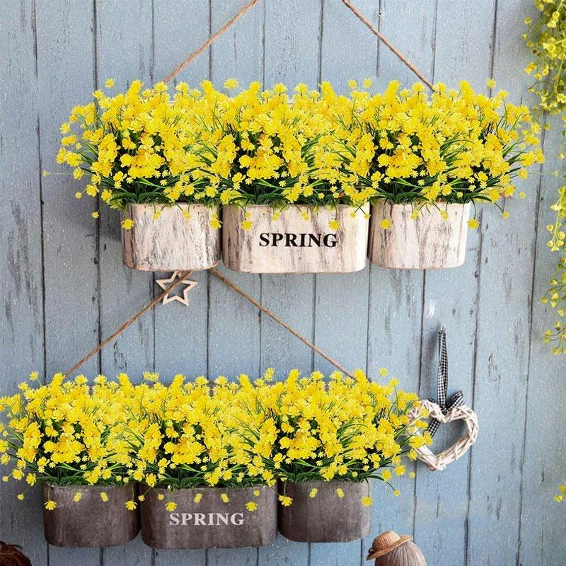 10 Bundles Artificial Flowers UV Resistant Faux Outdoor Plastic Greenery Shrubs Plants Home Garden Decor