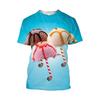 Eis 3D-Druck T-Shirt Herren Erdbeer Schokolade Grafik T-Shirt Unisex Lustig Essen Lässig Kurzarm Oberteile Cartoon T-Shirt