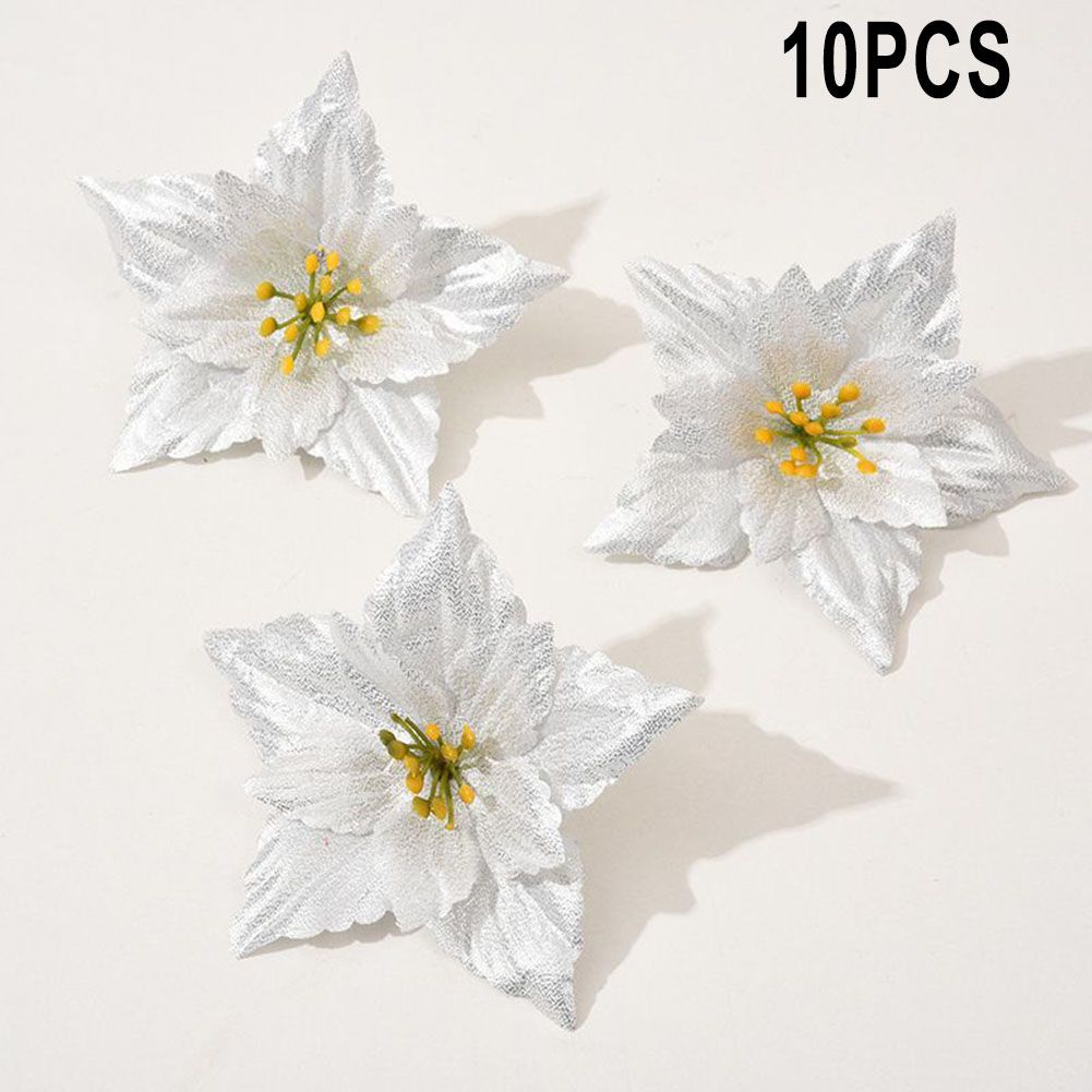 

Xmas Flower Christmas Flowers Decorations Ornaments Poinsettia Glitter Artifical Flowers Christmas Fake Flower белый