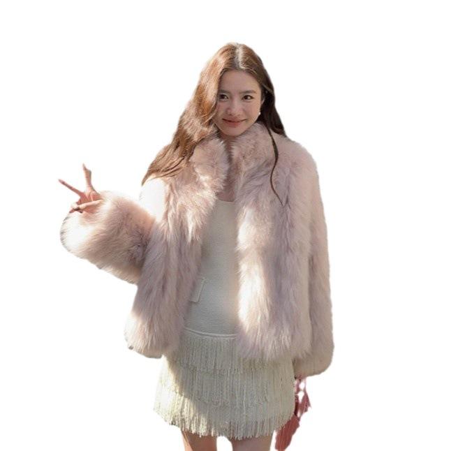 Tuscany imitation fox hair light gold wind fur coat winter new thickened women's short