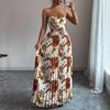 European and American women's clothing women's elegant tube top print dress pleated skirt slim dress