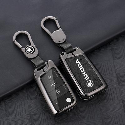 AAABO1 Zinc Alloy Car Key Fob Case Bag For Octavia A5 A7 Superb Kodiaq Fabia Karoq 2020 2021 Protector Shell Keychain Accessories