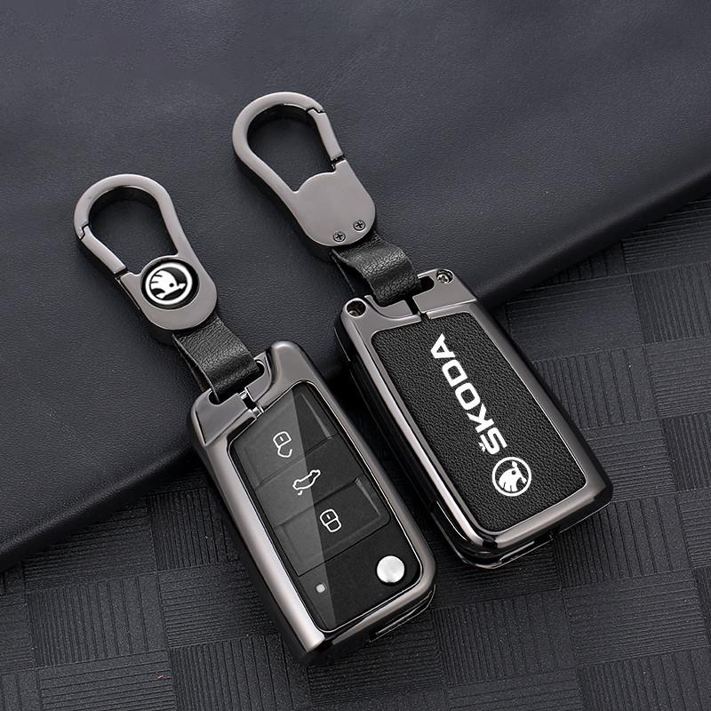 dclaq2 Zinc Alloy Car Key Fob Case Bag For Skoda Octavia A5 A7 Superb Kodiaq Fabia Karoq 2020 2021 Protector Shell Keychain Accessories
