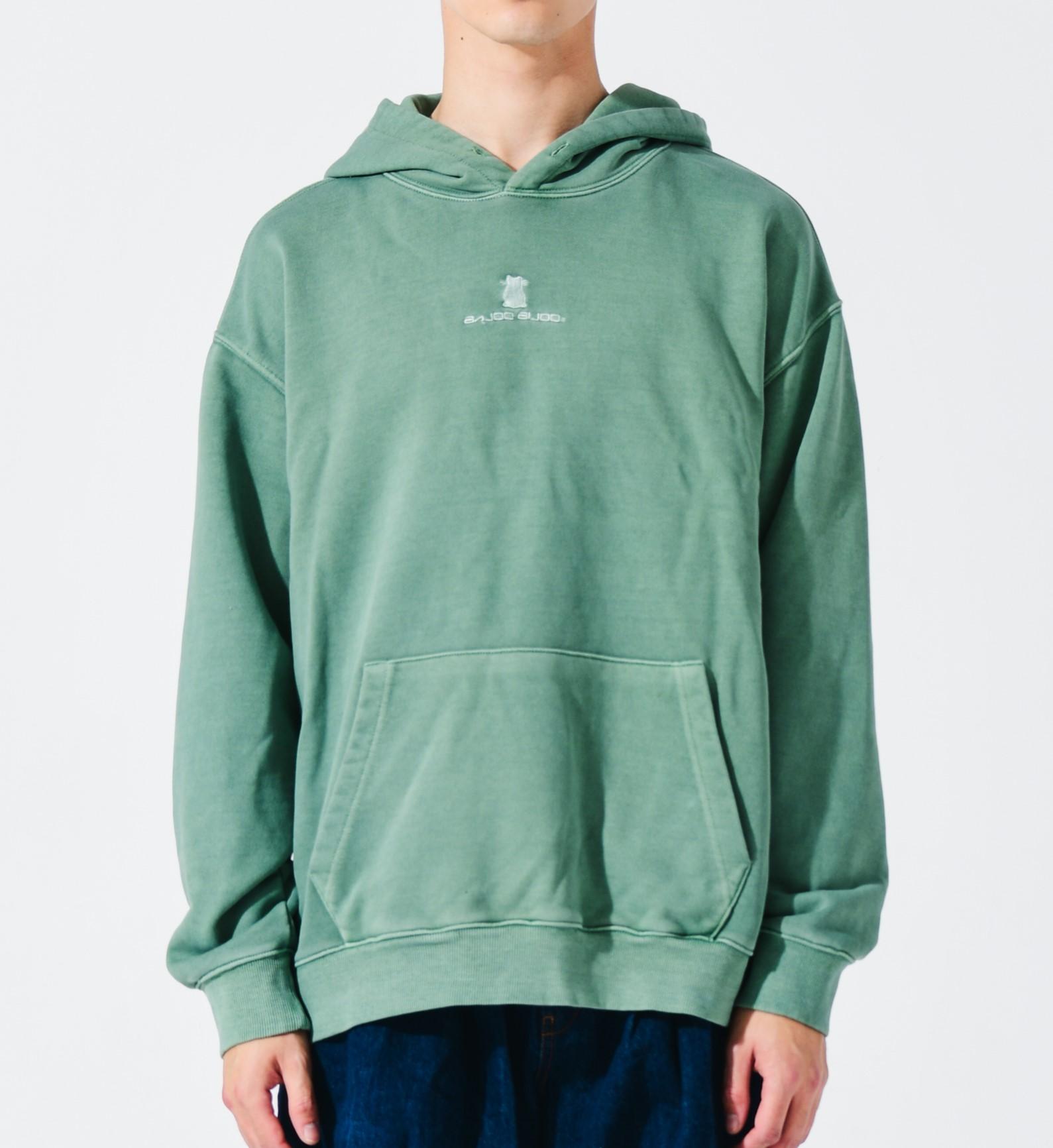Bajubiju Cat Logo Embroidery Pigment Hoodie [Green] Xl
