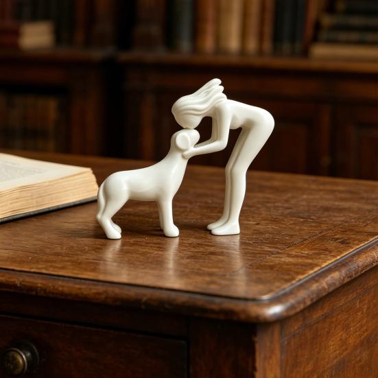 Escultura de Mujer y Perro Impresa en 3D para Mesa Figura de Mujeres Besando a un Perro para Decoración de Estante de Escritorio de Oficina en Casa