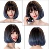 Bob Paruka Rovná Krátká Krátká Černá až Modrá Ombre Denní Syntetické Paruky pro ženy s ofinou Živé cosplay vlasy z vláken odolných vůči teplu