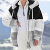 2023 Autumn And Winter Warm Plush Patchwork Chain Pocket Hooded Loose Jacket Women