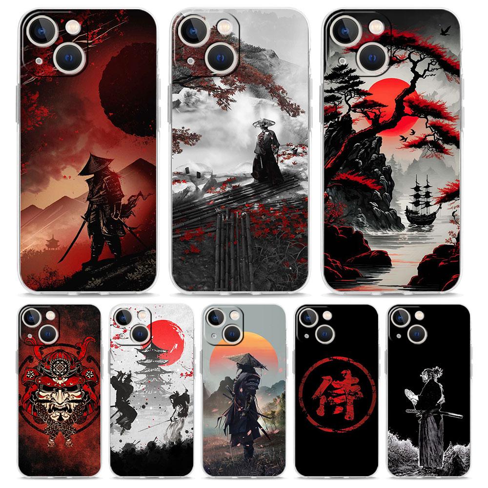 Japanese Bushido Samurai Transparent Phone Case For iPhone 15 16 14 13 12 11 Pro XS X XR SE 7 8 Plus Clear Lens Protect Cover