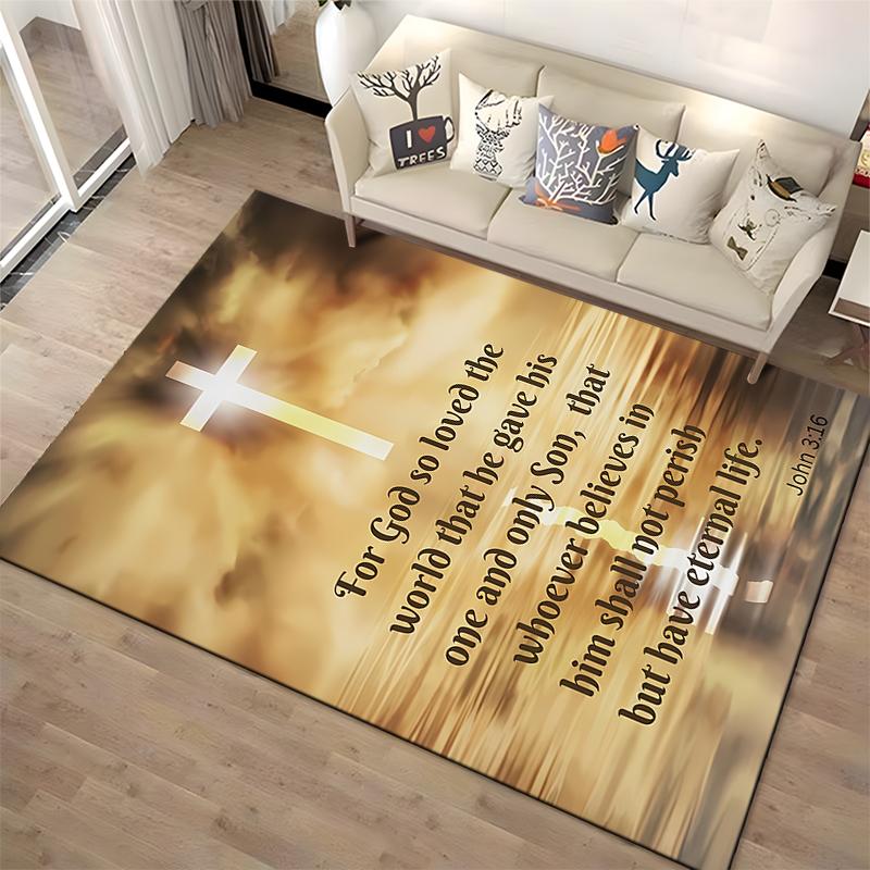 Christian Scripture Cross Rug Non-slip rug suitable for living room and bedroom sofas.