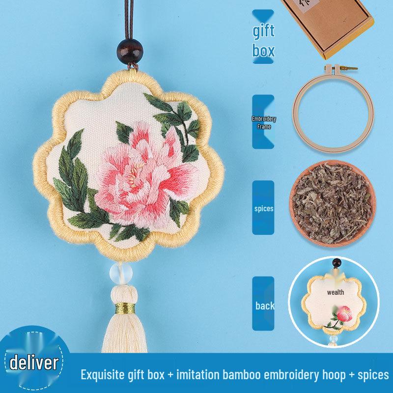 Peace Amulet Embroidery Kit: Beginner's DIY Cross Stitch Sachet Pouch
