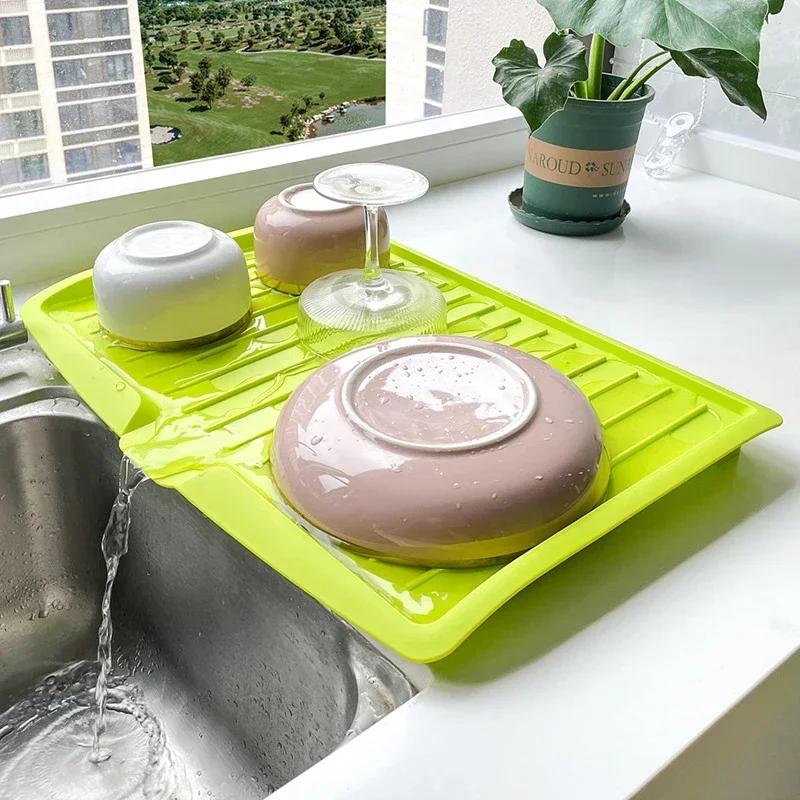 Kitchen Drain Pad Rectangle Dish Drainer Tray Kitchenware Spoon Mat Vegetable Fruit Drying Rack Cleaning Brushes Sponge Holder