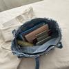 Fashion Korean Style Denim Shoulder Bag Simple Solid Color Underarm Packs PU Leather Large Capacity Canvas Tote Bag Women