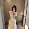 French polka dot ruffled short-sleeve dress, new summer gentle-style waist-cinching long dress for women