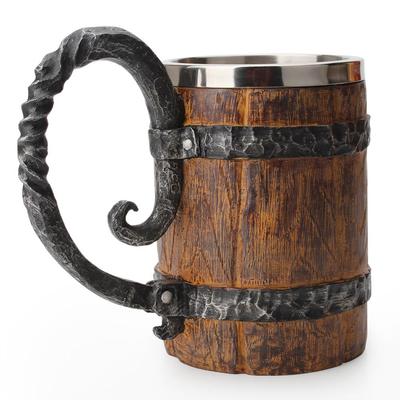500ml Simulation Crude Wood Mug Double Wall Insulated Beer Cup Wine Tumbler Stainless Steel Resin 3D Coffee Cup Wine Glass Mugs