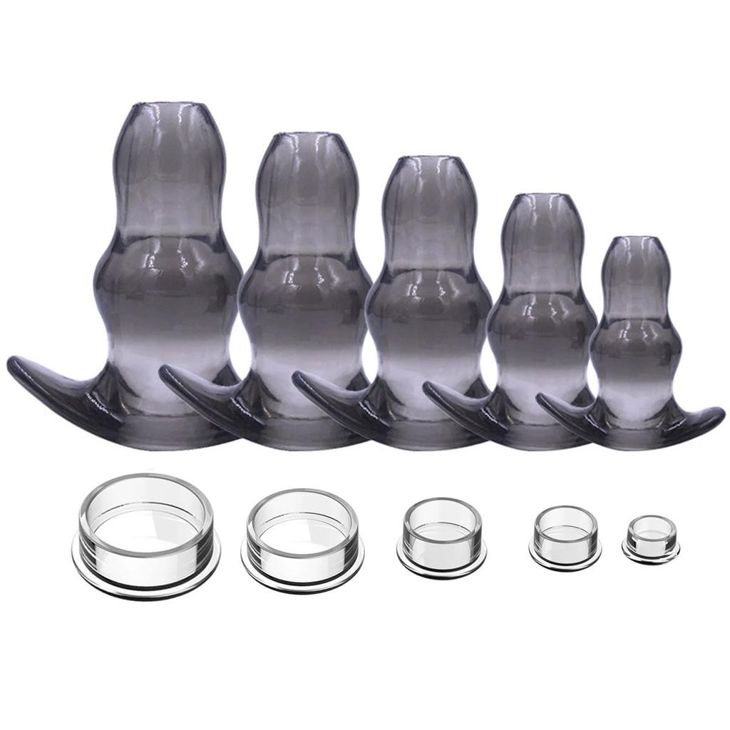 TPE Hollow Anal Plug with Cap - Transparent Tunnel Butt Plug for Gape Training & Prostate Play