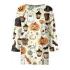 Women 3/4 Sleeve Casual Loose Fit Round Neck Shirt Halloween Bat Print Lightweight Pullover Top for Everyday Wear