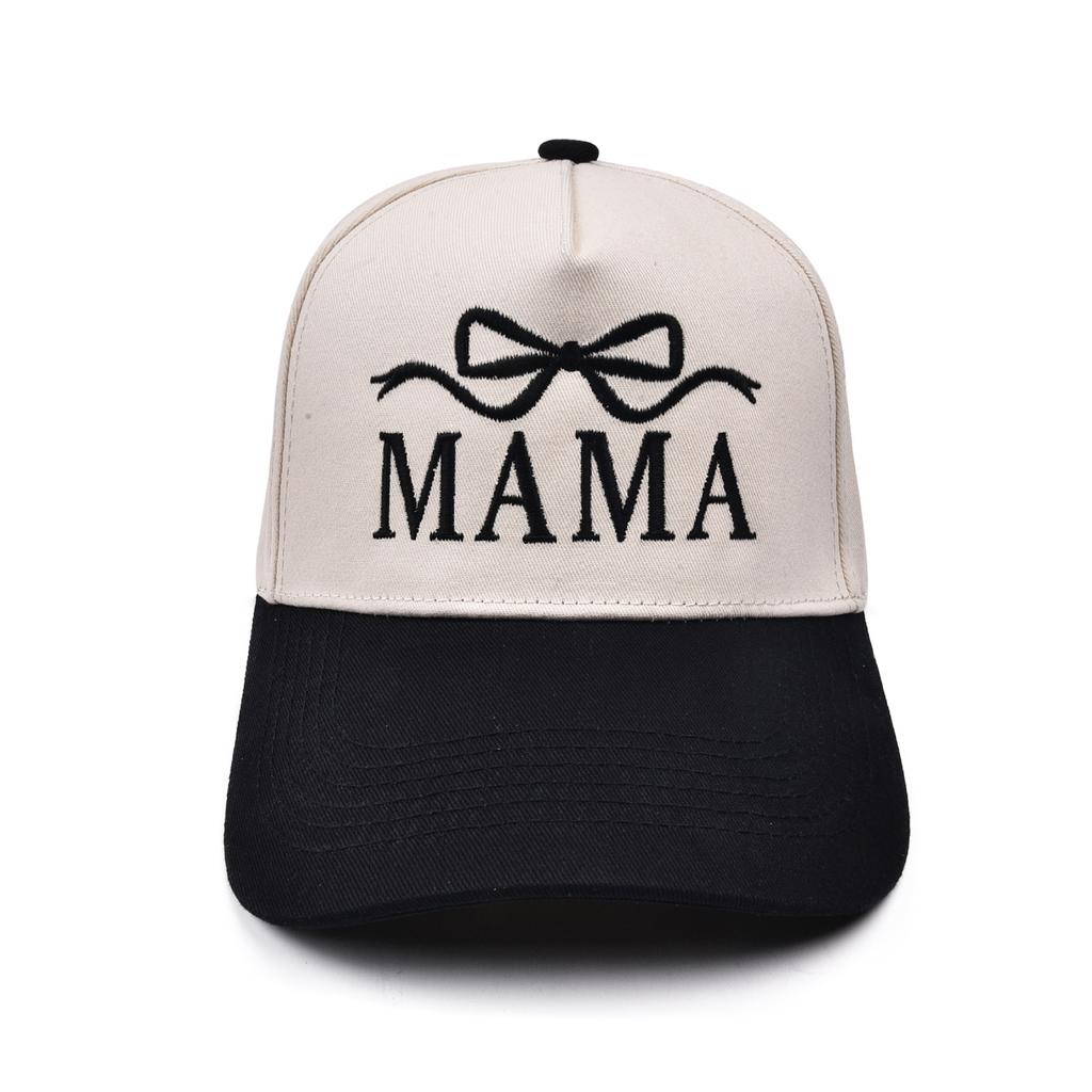 Mama Bow Embroidery Baseball Cap 5-Panel Snapback Cap For Mother'S Day Gift Embroidered Cotton Adjustable Hat For Women