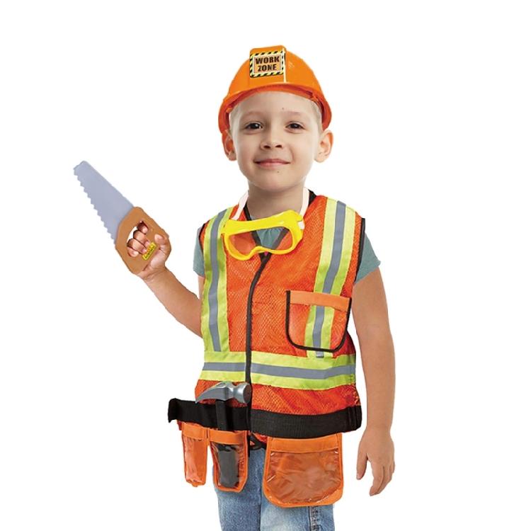 Kids Role Play Fireman Costume with Firefighter Toy Accessories Halloween Builder Worker Clothing for Boy Girl Aged 3-12