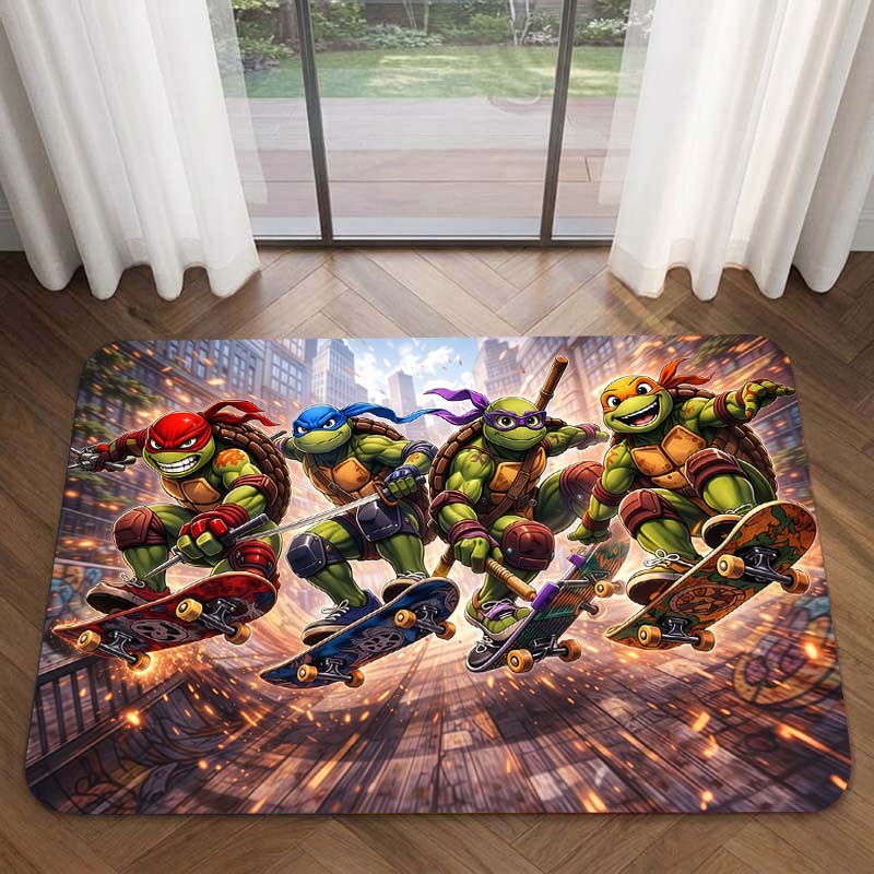 Cartoon Ninja Turtles Print Area Rug Hero Turtle Non Slip Floor Mat Kids Boys Bedroom Entryway Home Decor Doormat