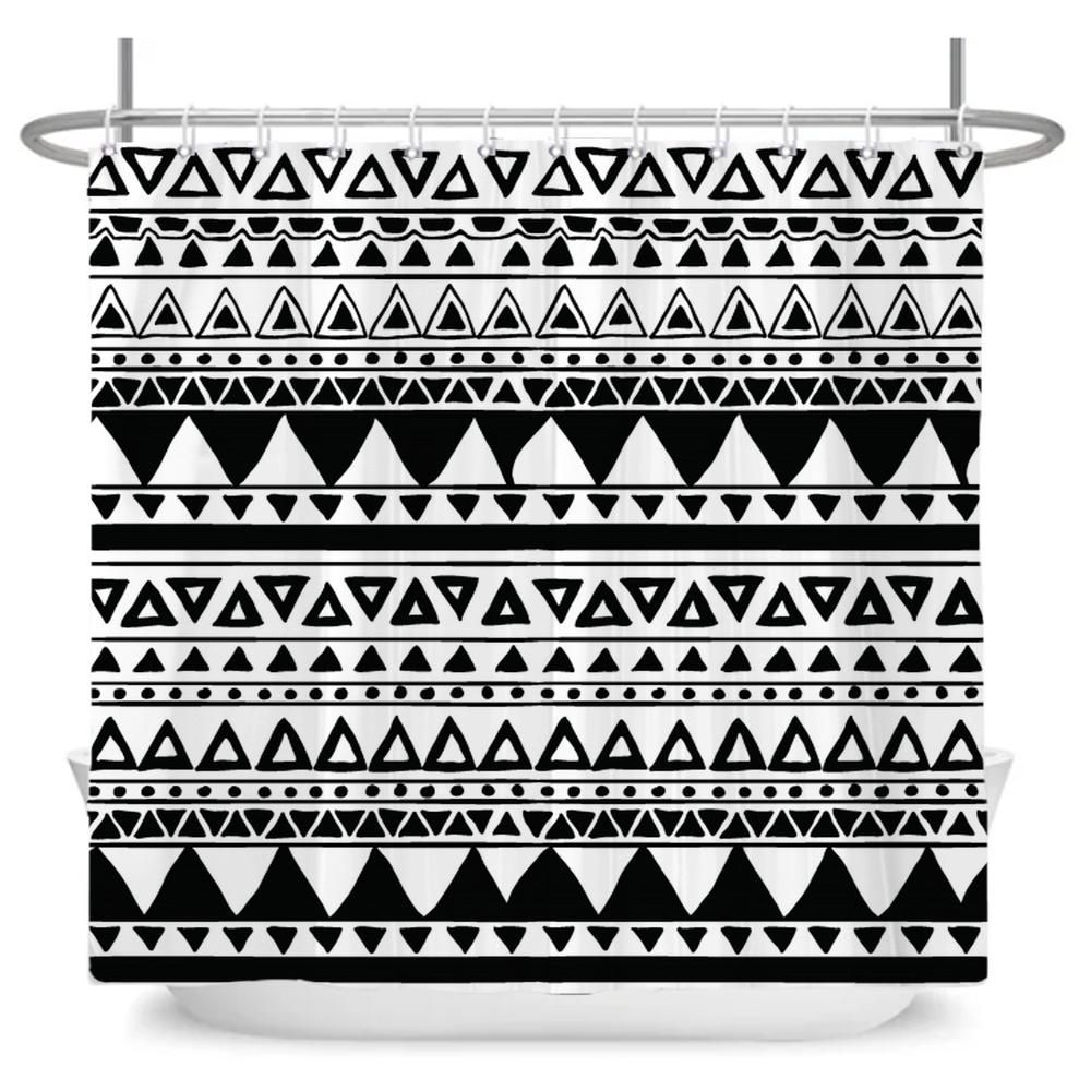 Art Boho Shower Curtain with Hooks Bohemian Bath Curtain Polyester Fabric Black and White Minimalist style Bathroom Curtains