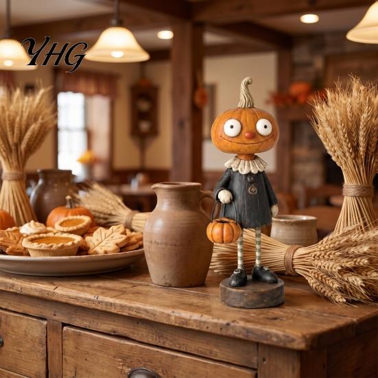 Creative Gift for Friends Halloween Pumpkin/Skeleton Figurine, Resin Desktop Ornament, Retro Cartoon Small Statue Office Desk Humanoid Autumn Harvest