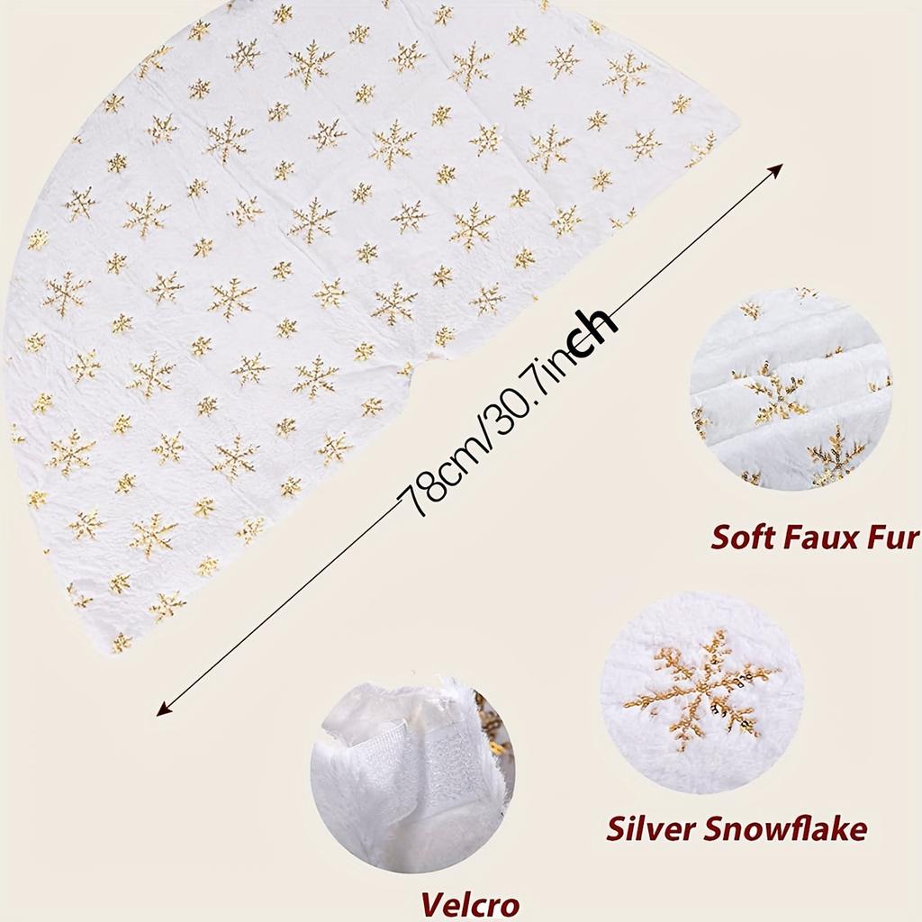 1pc Christmas Tree Skirt for Xmas Tree Holiday Party Decoration White Plush Gold Sequin Snowflake (Gold)