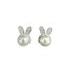 Women's Pearl Rabbit Earrings with Diamonds and Ladies