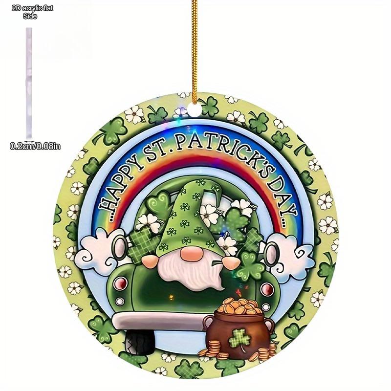 2D Flat Acrylic Ornamen Sign, Adorable Gnome with Shamrock & "Kiss Me I'm Irish" Sign, St. Patrick's Day Acrylic Hanging Ornament - Vibrant Green