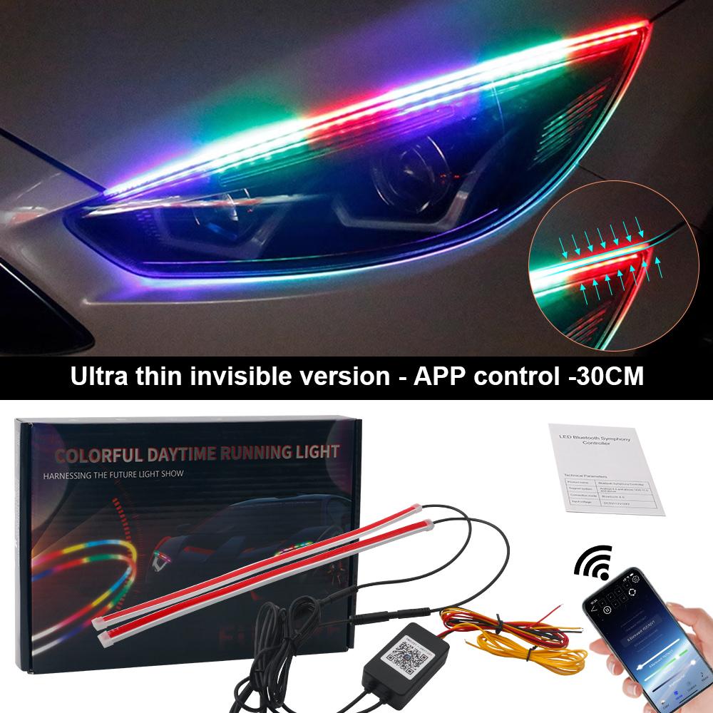 

Car LED Daytime Running Light Flowing APP Control Symphony 60CM RGB DRL Flexible Running Lights Turning Lamp Decorative Lamp 12V