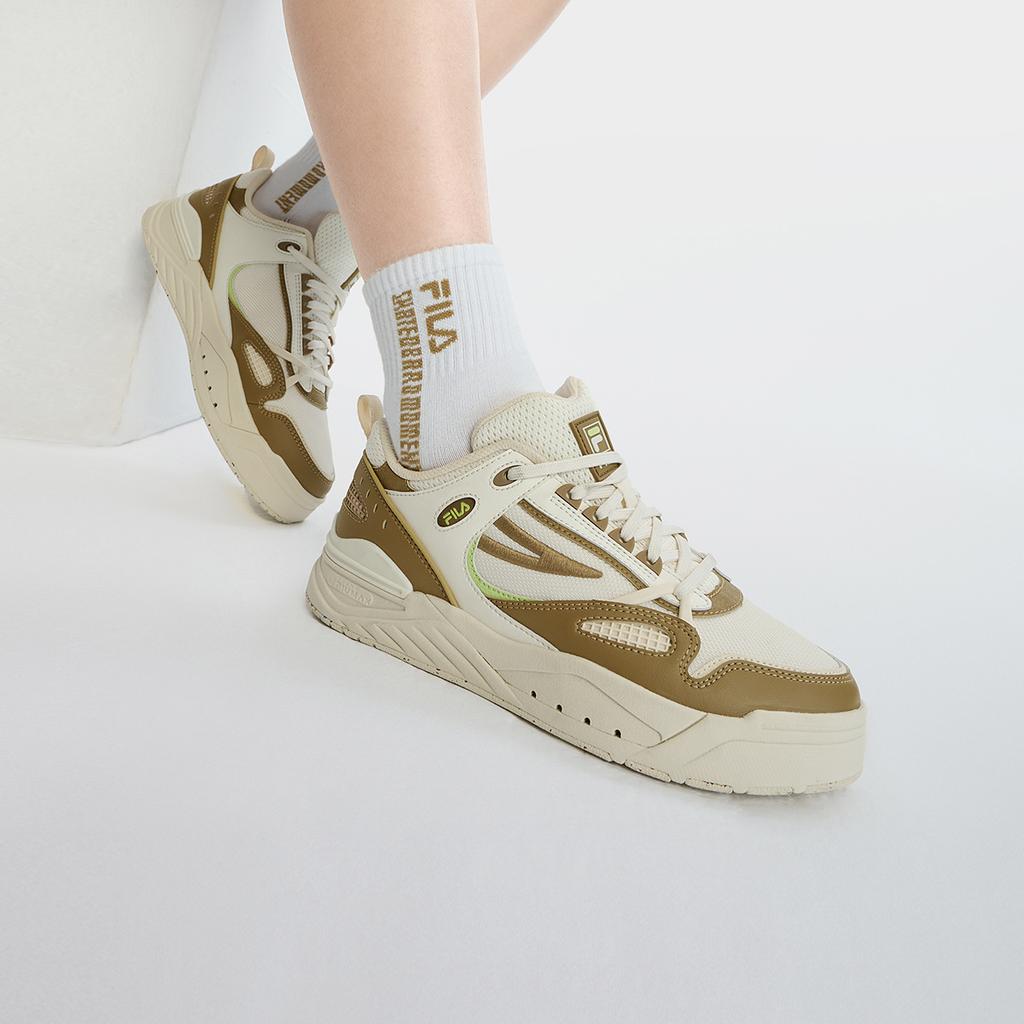 FILA Slam Fabric Synthetic Leather Low Top Sneakers Women Sneakers White Brown F12W321203FAC
