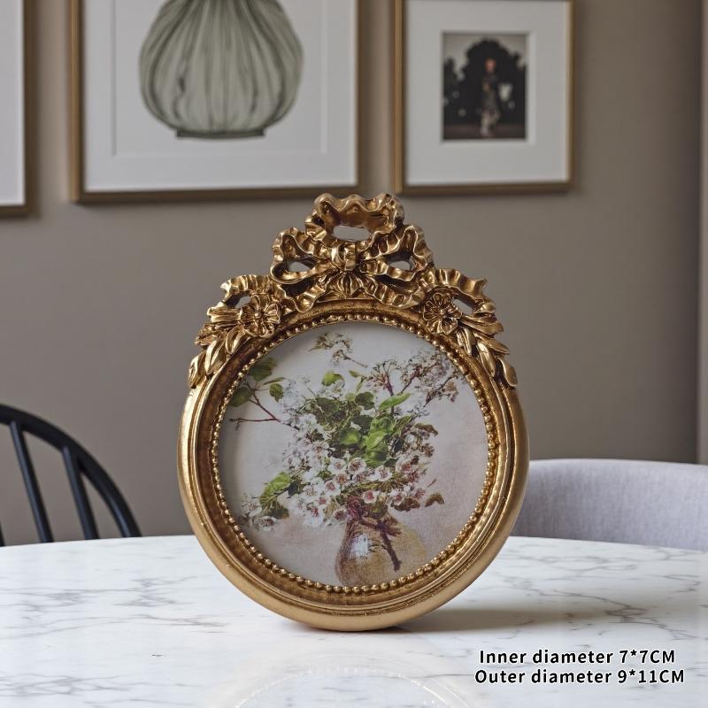 Creative Vintage Gold Resin Picture Frame Display Holder For Desk Wall Decoration Oval Photo Frame Small Retro Hanging Frame