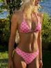 Two Piece Bikini Set with Adjustable Tie Straps Floral Print Triangle Top and High Cut Bottom Swimwear for Women Beachwear / Poolwear