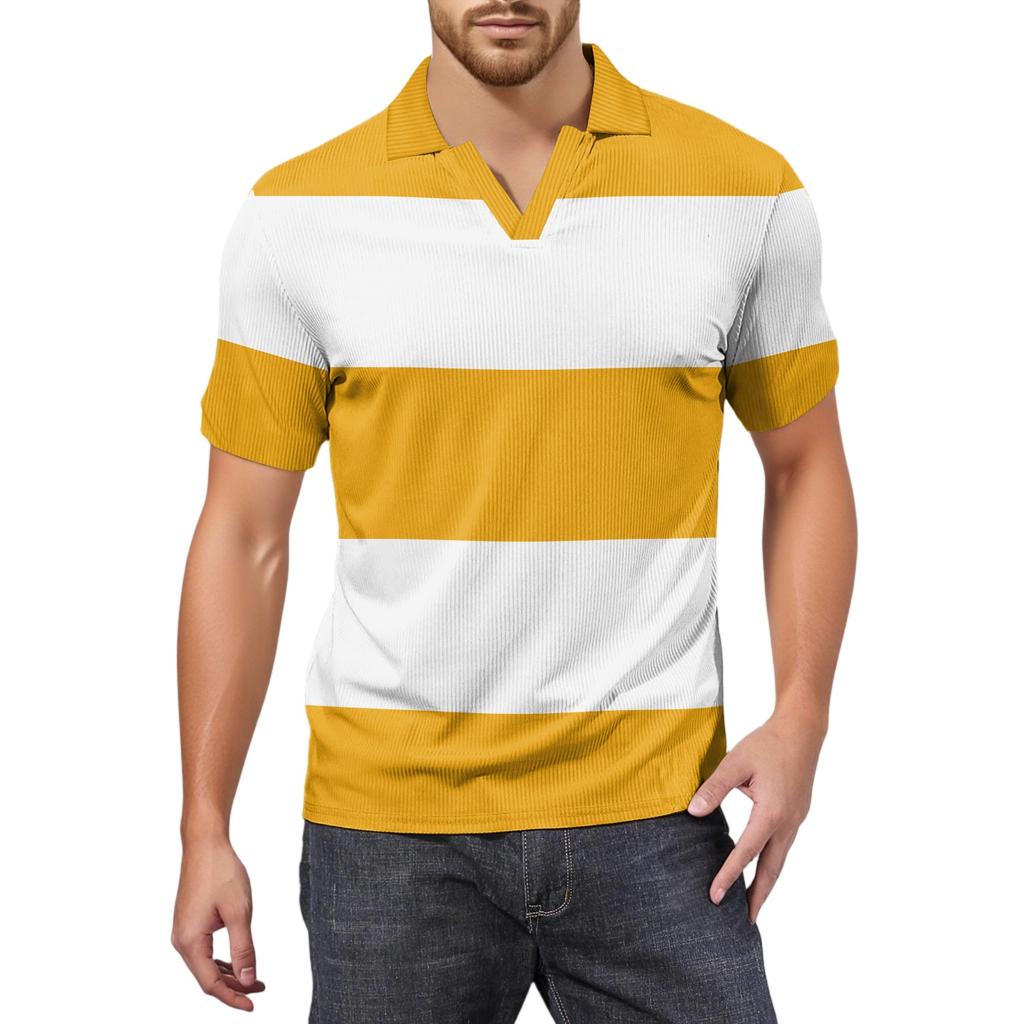 Moda Hombre Top Estampado Cuello en V Manga Corta Camiseta de Golf