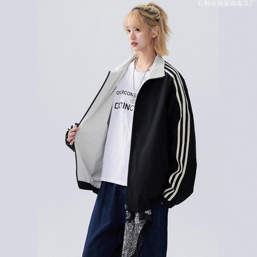 Doppelseitige Jacke Jacke für Herren und Damen Herbst Neu Koreanische Kleidung Gestreifter Clip