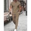 Men's Short Sleeve Long Pants Set, Round Neck T-Shirt and Comfortable Long Pants Matching, Suitable Outdoor Wear