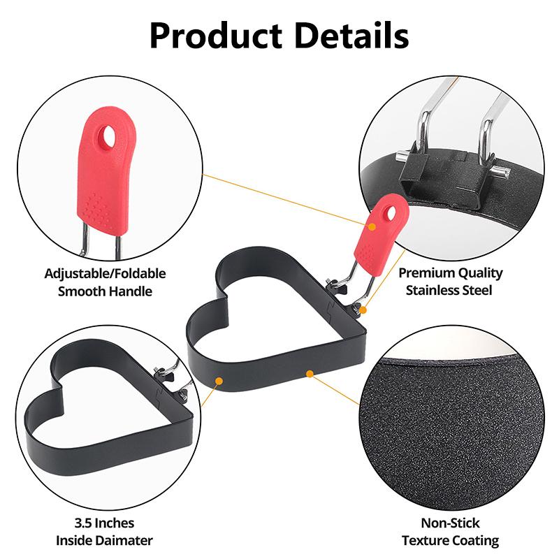 Pierścień do jajek 8,5 cala ze składanym uchwytem, ze stali nierdzewnej w kształcie serca, do smażenia jajek, babeczek angielskich