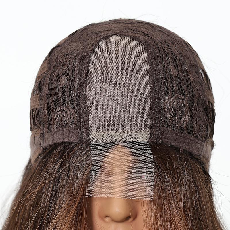 Brown Highlights Synthetic Wigs Hairline Lace Frontal Wave Layered Wigs for Women Ladies Daily Use Natural Wigs Heat Resistant