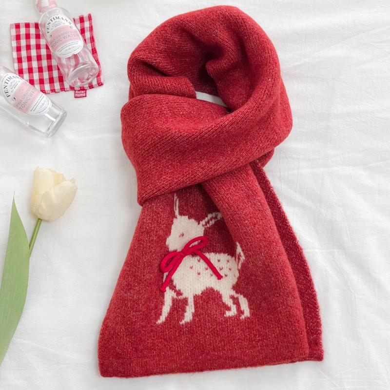 Knitted wool autumn and winter cold-proof versatile warm comfortable neck protection scarf three-dimensional bow jacquard deer scarf