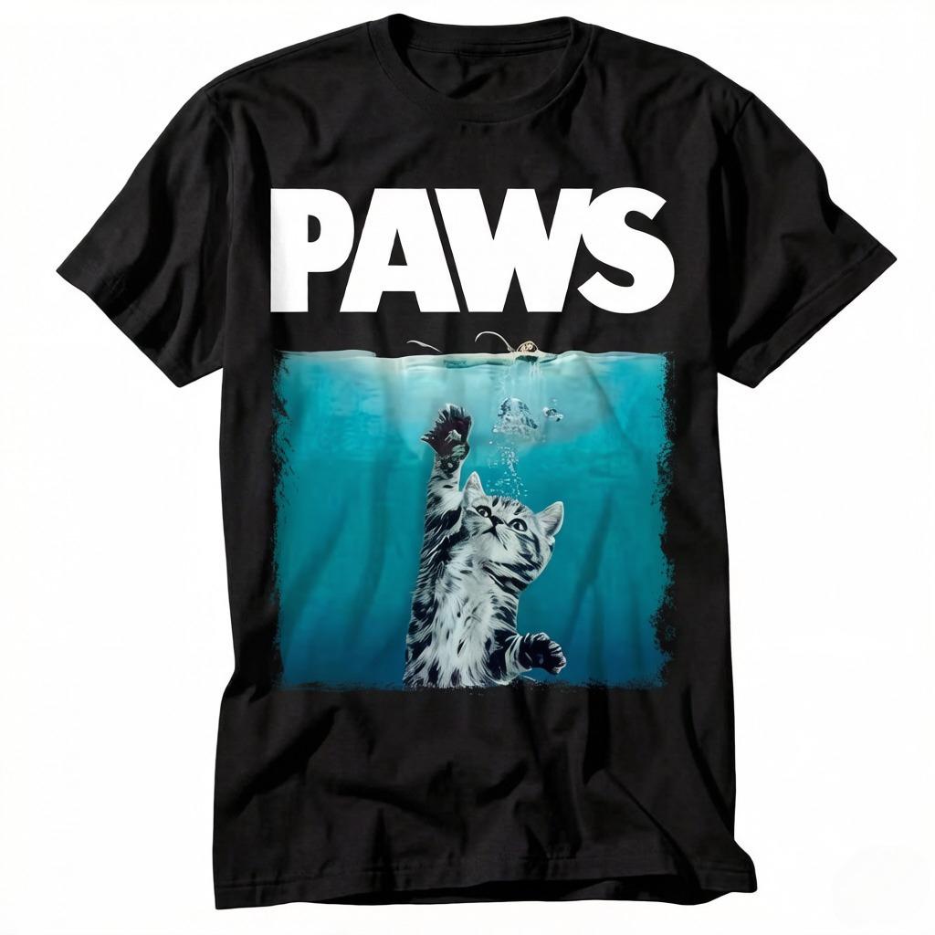 

Paws Kitten Jaws Cute Cat Funny T Shirt Gift for Womens Unisexs Unisex Tops Summer Soft Cotton TAdult Tee Vintage Music Best Movie S