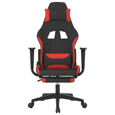 Gaming Chair with Massage & Footrest Black and Red Fabric