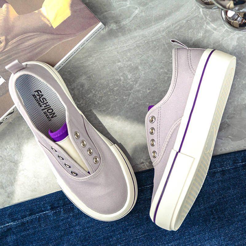

Thick-soled one-pedal lazy shoes canvas shoes women s spring new versatile niche elastic casual board shoes 35 фіолетовий