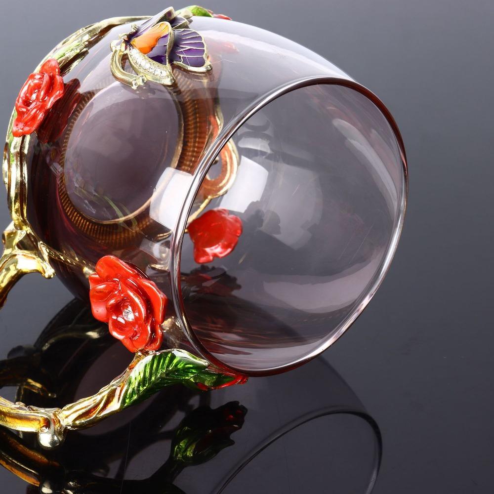 Household Glass Enamel Flower Tea Cup Flower Pattern Transparent Coffee Cup Heat-Resistant with Spoon Tea Mug Gift