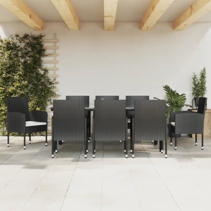 VidaXL Ensemble à manger de jardin 9 pcs noir résine tressée et acier 3203319