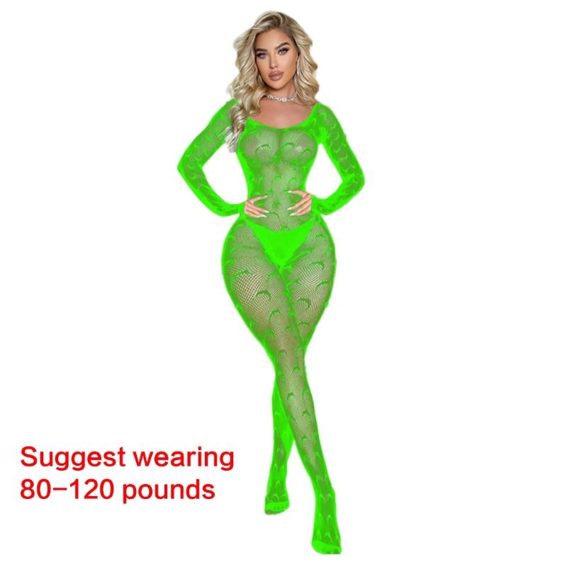 Women Fishnet Mesh Bodystocking Long Sleeve Bodysuit See Through Tights Nightwear Erotic Lingerie Crotchless Jumpsuit