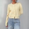 Short Knit Cardigan with Round Neck and Button Front In Light Yellow