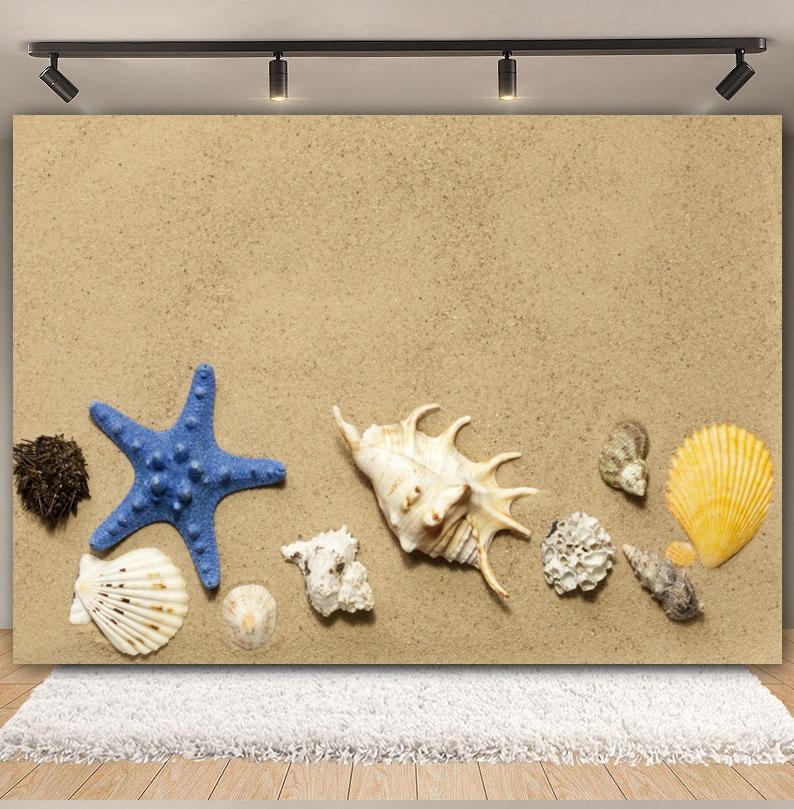 Sommer Strand Sand Hintergrund Fotografie Tropisch Hawaii Meeresufer Seestern Muschel Baby Geburtstag Feiertagsparty Hintergrund Foto Requisiten